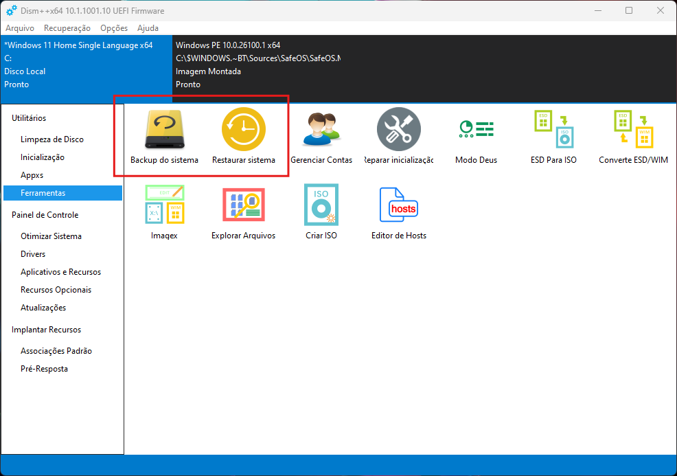 Uma das funções mais poderosas do DISM++ é a capacidade de fazer backup e restaurar drivers, além de salvar a imagem do sistema. Isso garante que você tenha uma maneira segura de restaurar seu sistema em caso de problemas.