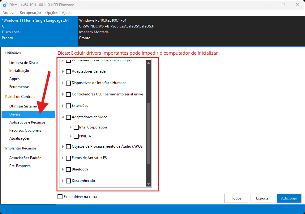 O DISM++ também permite visualizar e gerenciar os drivers instalados no sistema, removendo drivers antigos ou desatualizados que possam estar causando conflitos.