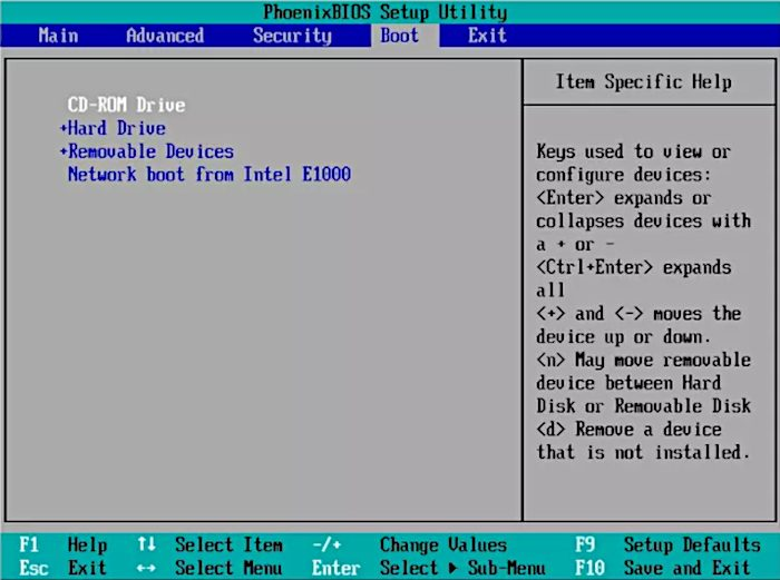 Um exemplo do menu de ordem de boot nas configurações da BIOS
