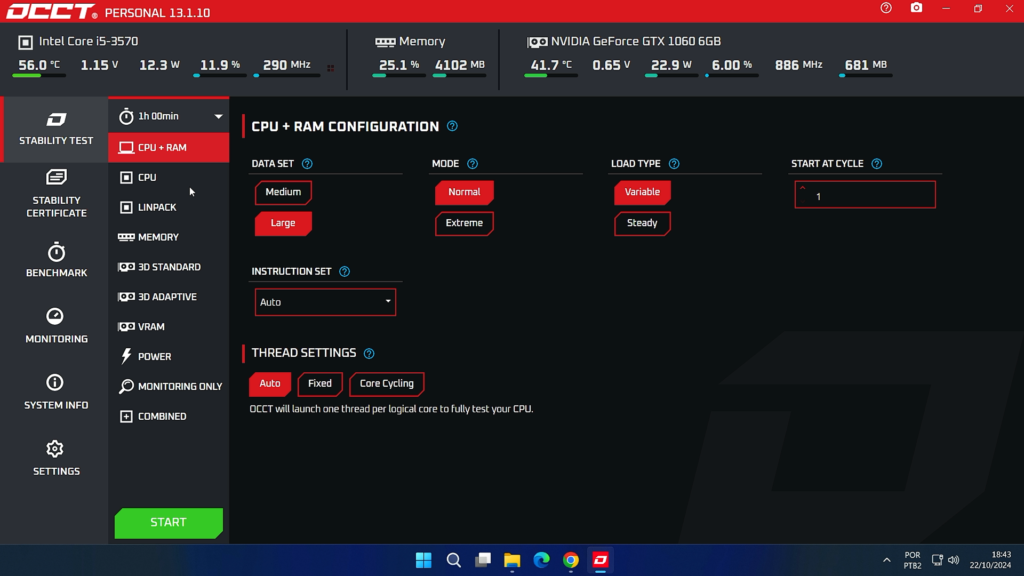 O OCCT vai além e testa a CPU, GPU, memória e até a estabilidade de energia do sistema. Ele é perfeito para quem faz overclock ou quer garantir que o PC está funcionando bem para rodar jogos e softwares pesados.