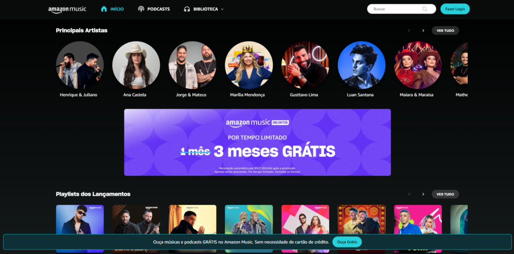 A Amazon Music possui uma seção de músicas gratuitas, onde é possível encontrar álbuns e faixas para download. Embora não seja tão ampla, essa seção oferece conteúdo interessante para quem busca opções gratuitas.