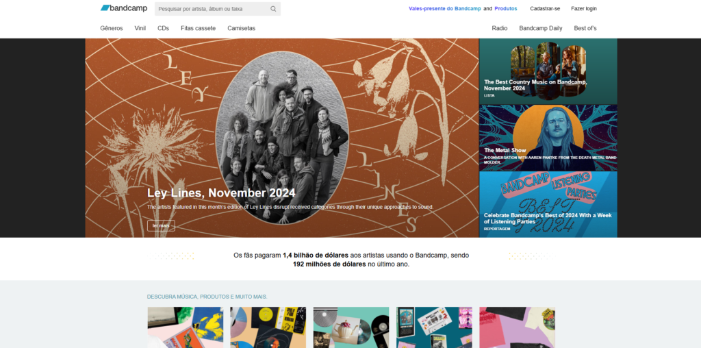 Bandcamp é uma plataforma onde muitos artistas oferecem suas músicas em modelo 