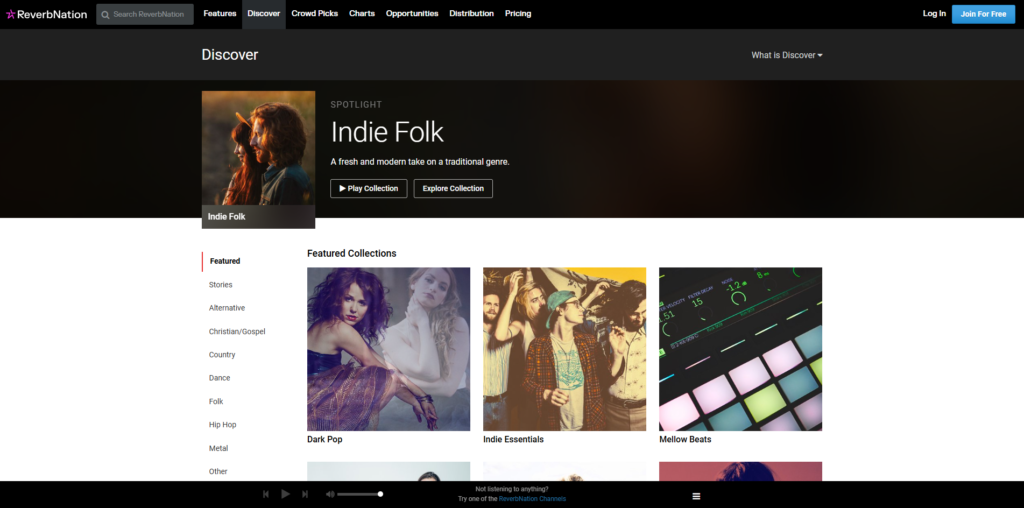 ReverbNation é conhecido por promover artistas independentes. Diversas músicas são disponibilizadas gratuitamente para download, e você pode encontrar faixas de novos talentos em ascensão.