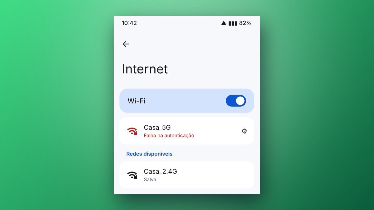 tela de wi fi do android mostrando falha na autenticacao da